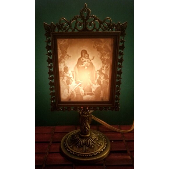 Other - Vintage Victorian Style Lithopane Lamp Virgin Mother & Child w/ Host of Angels